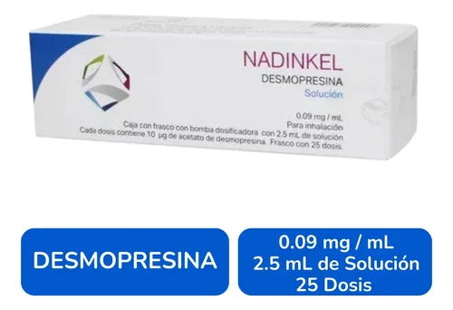 Nadinkel Desmopresina caja con frasco con bomba dosificadora con 2.5ml de solución Nadro